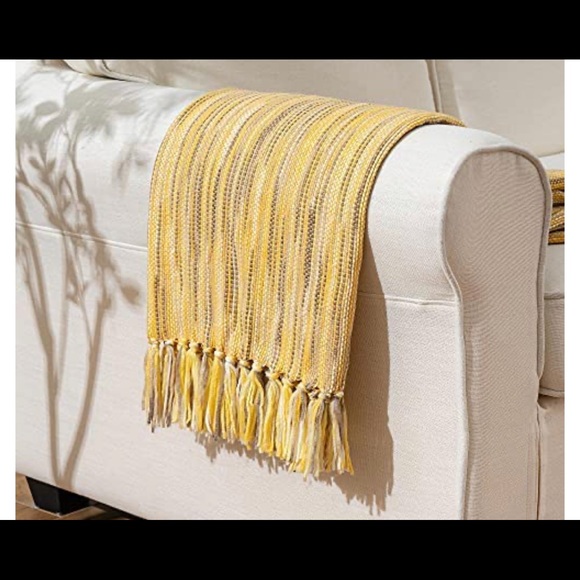 Home Yellow Throw Blanket with Fringe Spring Outdoor Throw Blankets Bed - Picture 5 of 6